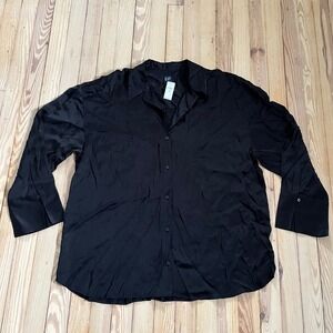 NWT GAP Black Satin Finish Rayon Button Down Blouse Shirt XXLTall flowy $60 MSRP